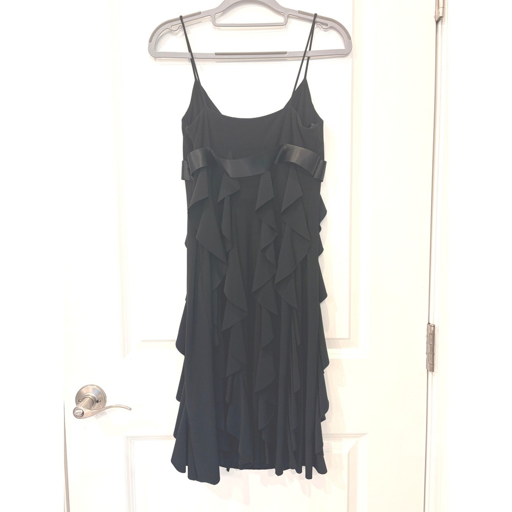 Cache Ruffle Cocktail Dress 8 Black - Picture 3 of 9